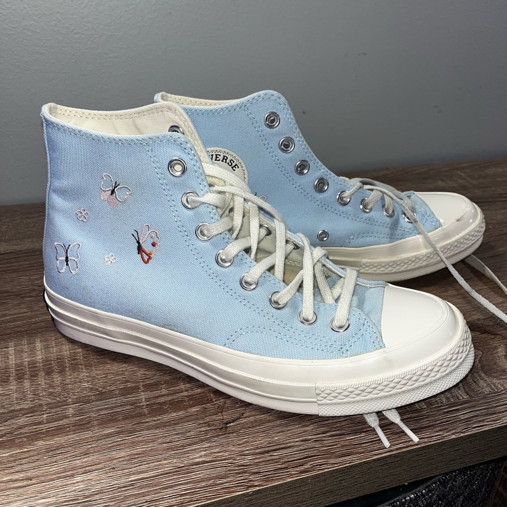 Converse Sky Blue High-Tops with Custom Butterfly Design 🦋✨~~